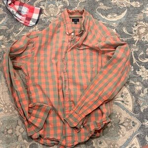 J. Crew Men's Green and Orange Plaid Shirt